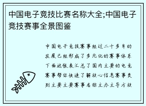 中国电子竞技比赛名称大全;中国电子竞技赛事全景图鉴